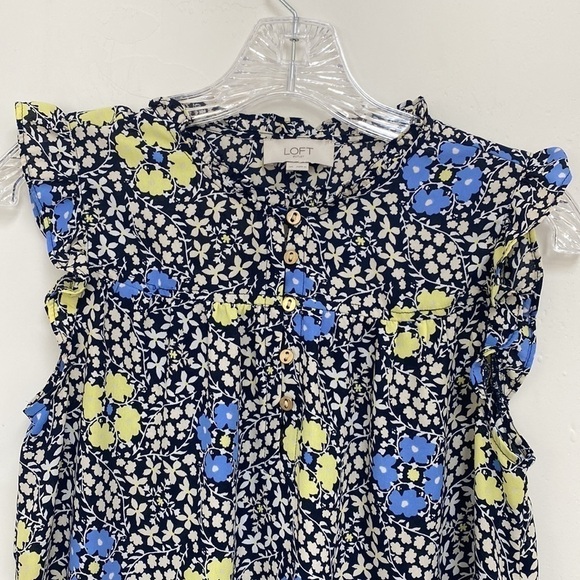 Loft Floral Button Ruffle Sleeve Blouse Women’s Size XS - Picture 4 of 11